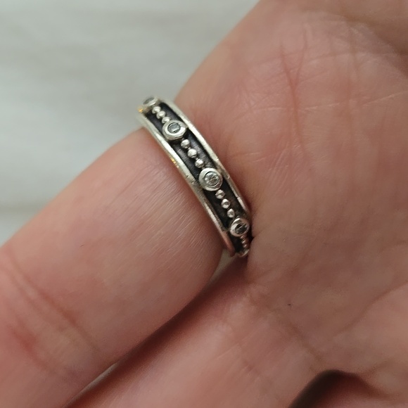 PANDORA Genuine Sterling Silver Ring Band With White Crystals Jewelry - Picture 2 of 5